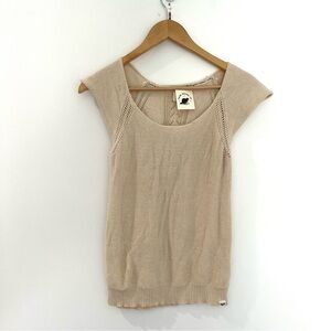 ROXY Cream Knit Sweater Scoop neck Short Sleeve Blouse | Women’s medium